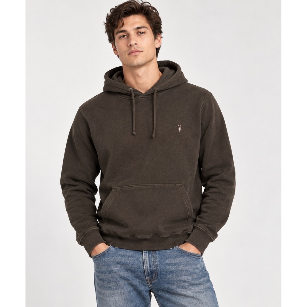 AllSaints Raven Hoodie Organic Cotton Ramskull Grunge Streetwear XXL Brown